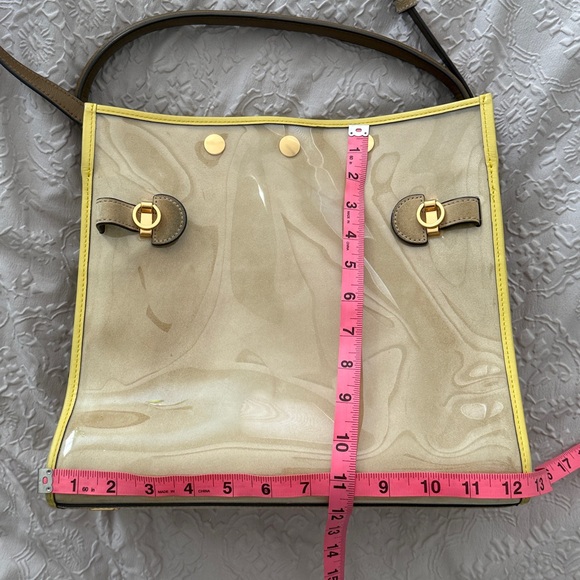 Tory Burch Lee Radziwill Raincoat Double Leather Bag Satchel Beige Yellow Bag - Picture 4 of 17